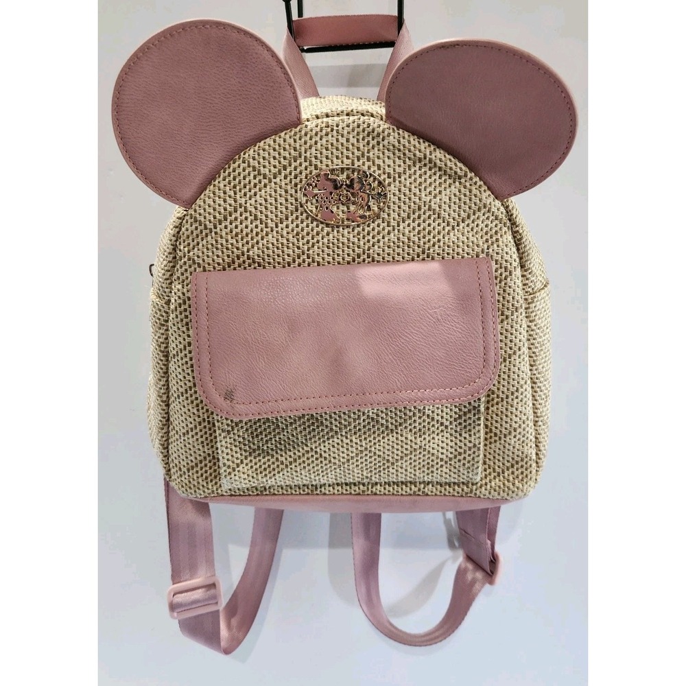 Disney Bioworld Mauve Pink Woven Straw Mini Backpack with Mouse Ears RN115665